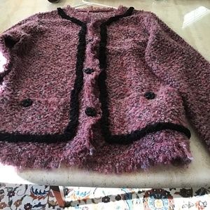 Curio pink tweed knit cardigan size M